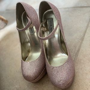 Steve Madden pink glitter stiletto platform heels